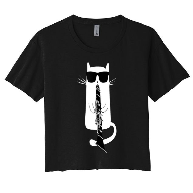 Funny Cat Wearing Sunglasses Playing Clarinet Crop Top