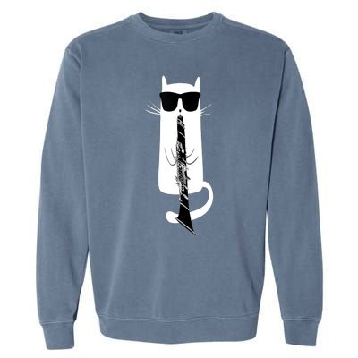 Funny Cat Wearing Sunglasses Playing Clarinet Garment-Dyed Sweatshirt