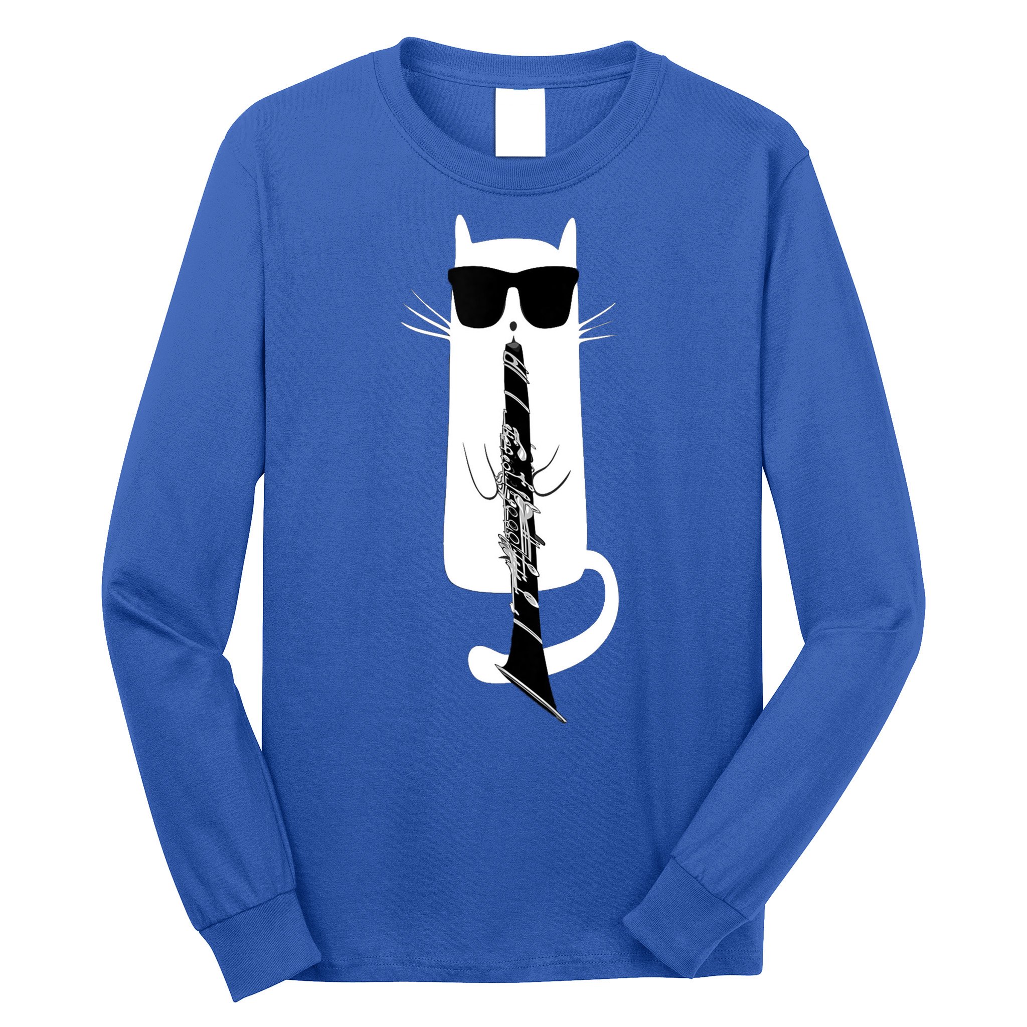 Funny Cat Wearing Sunglasses Playing Clarinet Long Sleeve Shirt