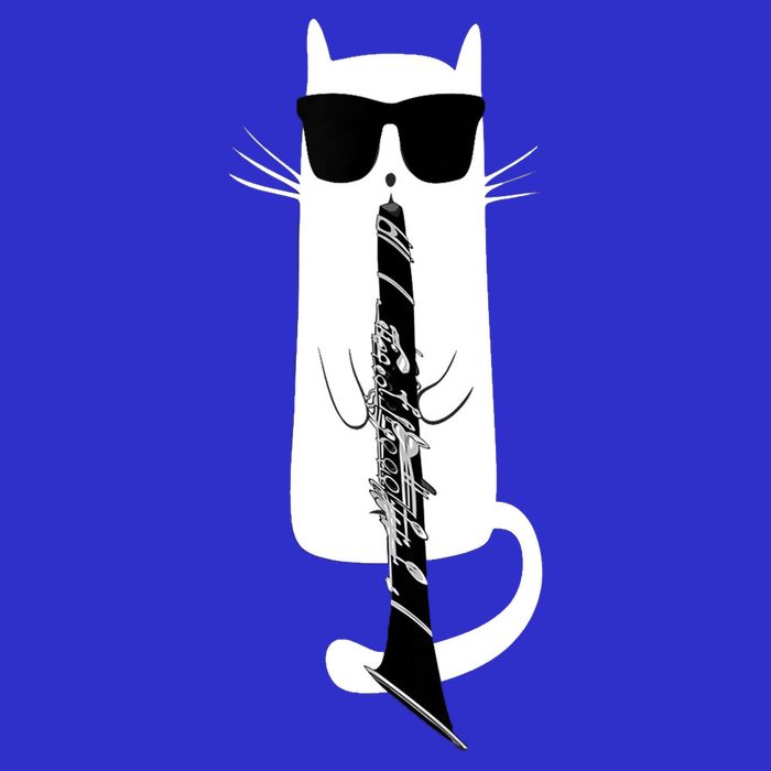 Funny Cat Wearing Sunglasses Playing Clarinet V-Neck T-Shirt