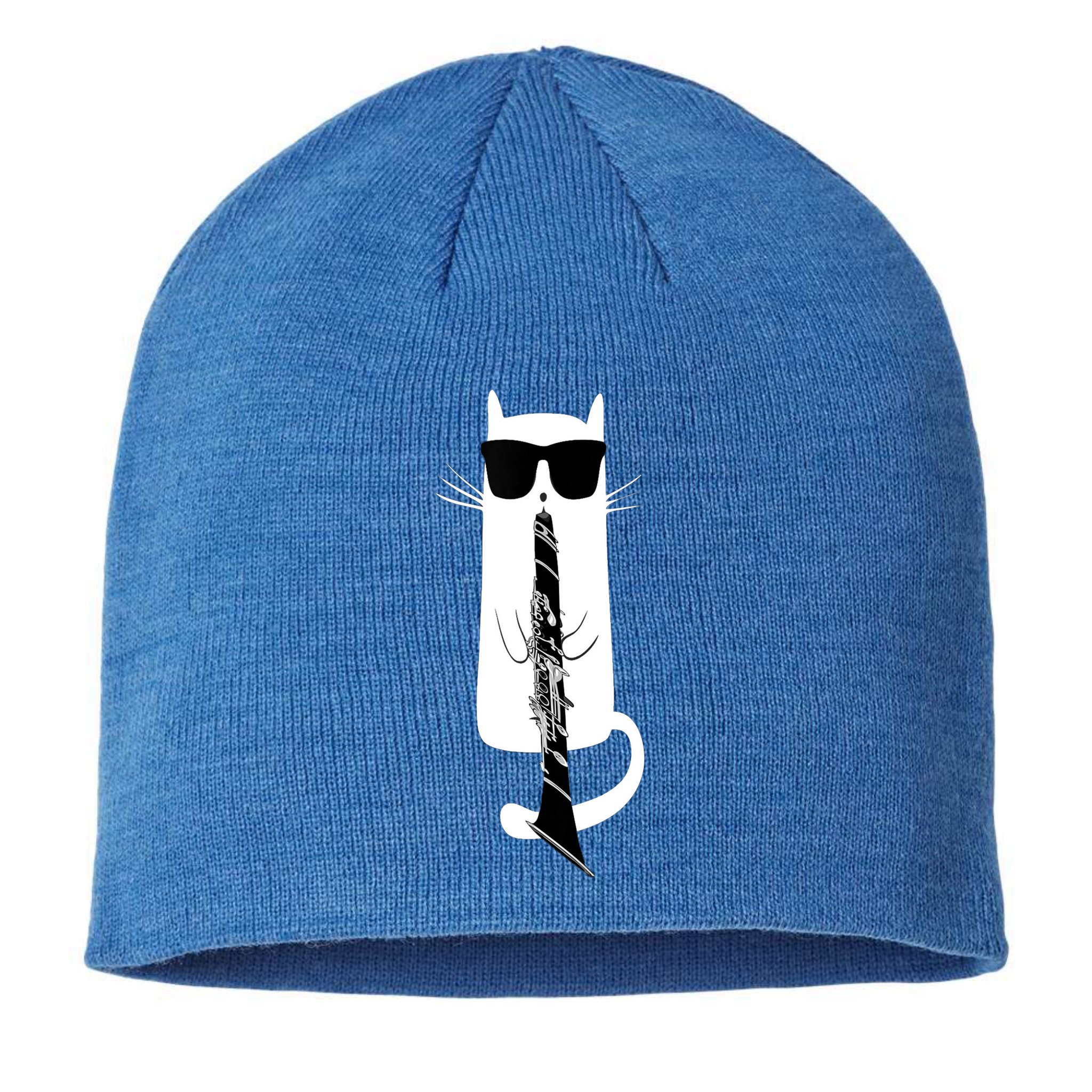 Funny Cat Wearing Sunglasses Playing Clarinet Sustainable Beanie