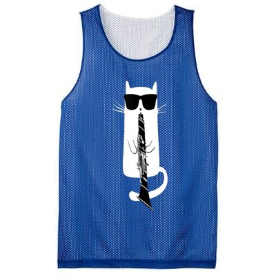 Funny Cat Wearing Sunglasses Playing Clarinet Mesh Reversible Basketball Jersey Tank