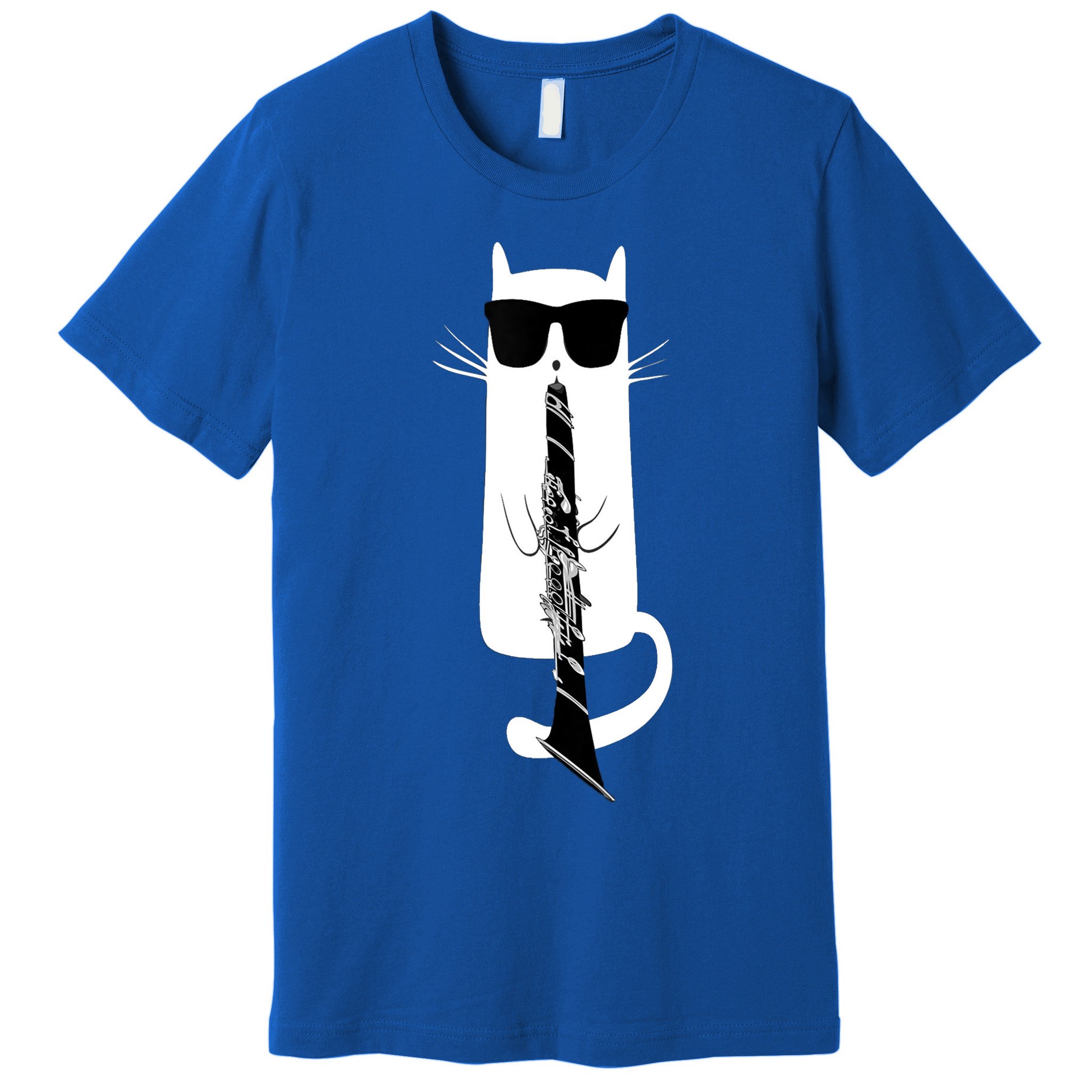 Funny Cat Wearing Sunglasses Playing Clarinet Premium T-Shirt