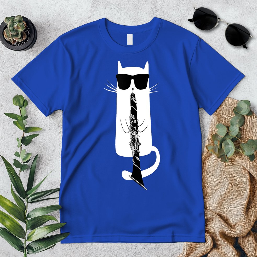 Funny Cat Wearing Sunglasses Playing Clarinet Premium T-Shirt