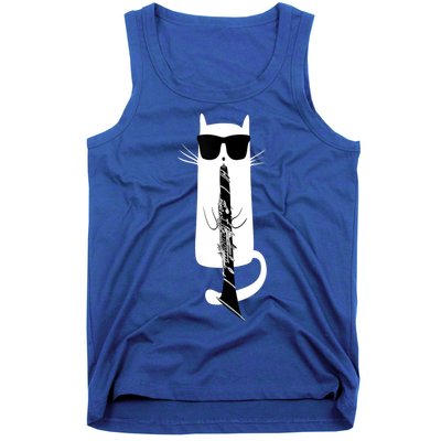Funny Cat Wearing Sunglasses Playing Clarinet Tank Top