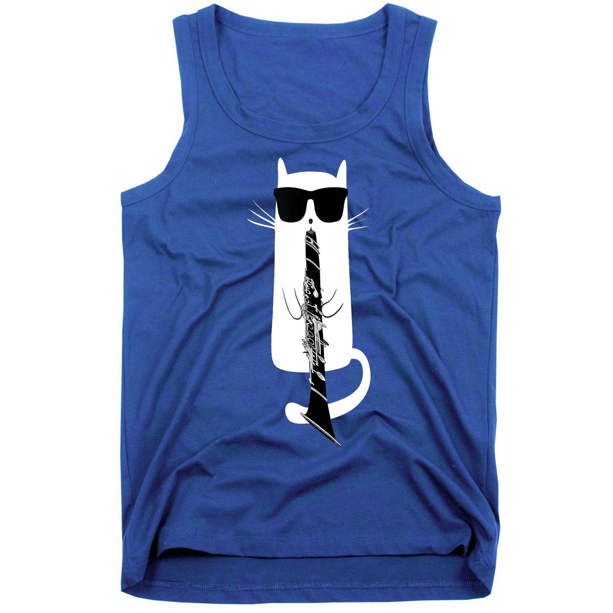Funny Cat Wearing Sunglasses Playing Clarinet Tank Top