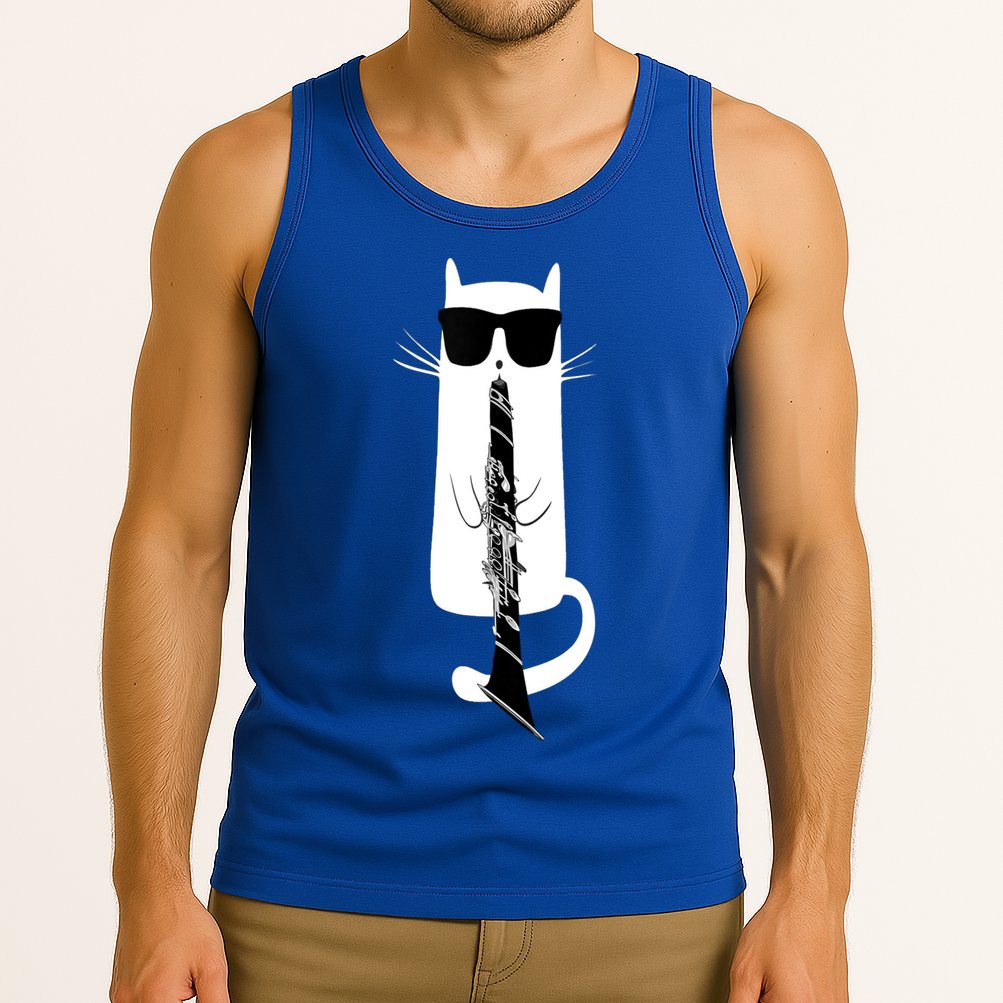 Funny Cat Wearing Sunglasses Playing Clarinet Tank Top
