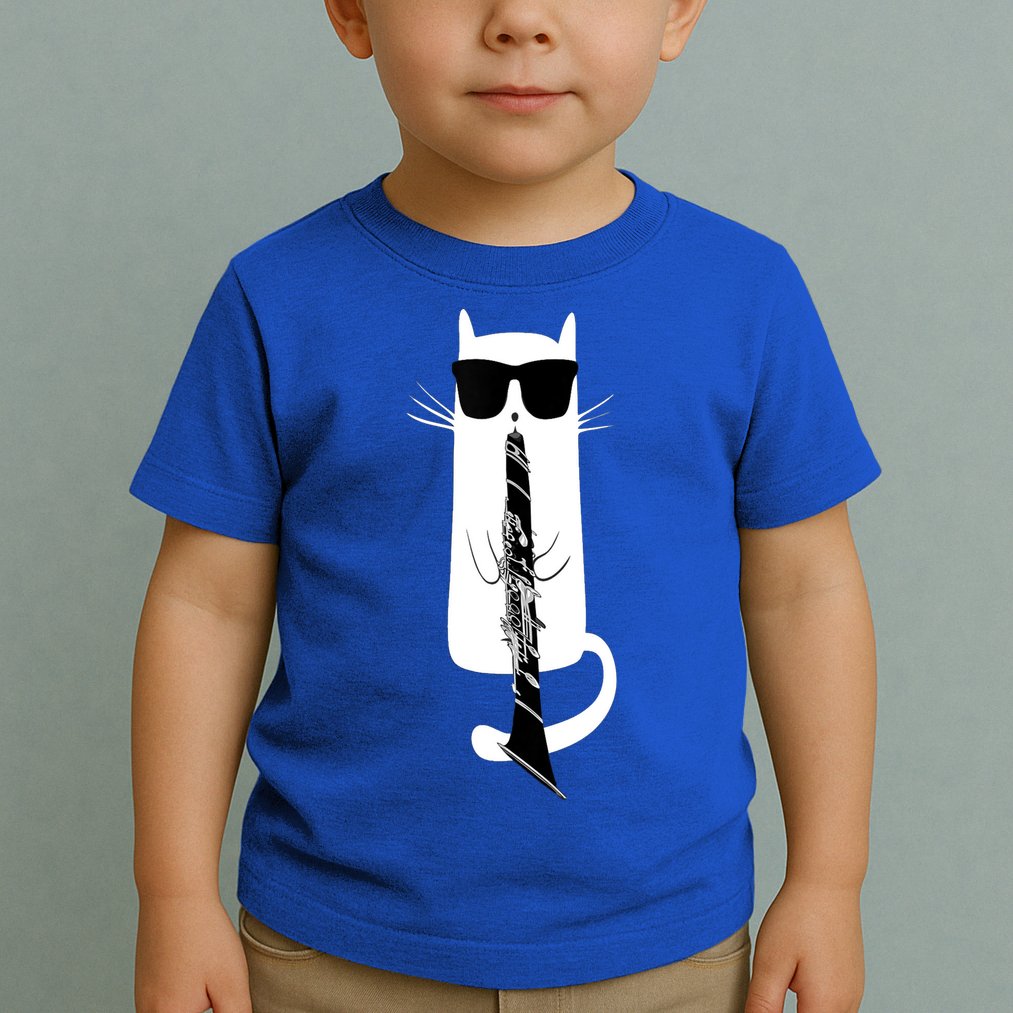 Funny Cat Wearing Sunglasses Playing Clarinet Toddler T-Shirt