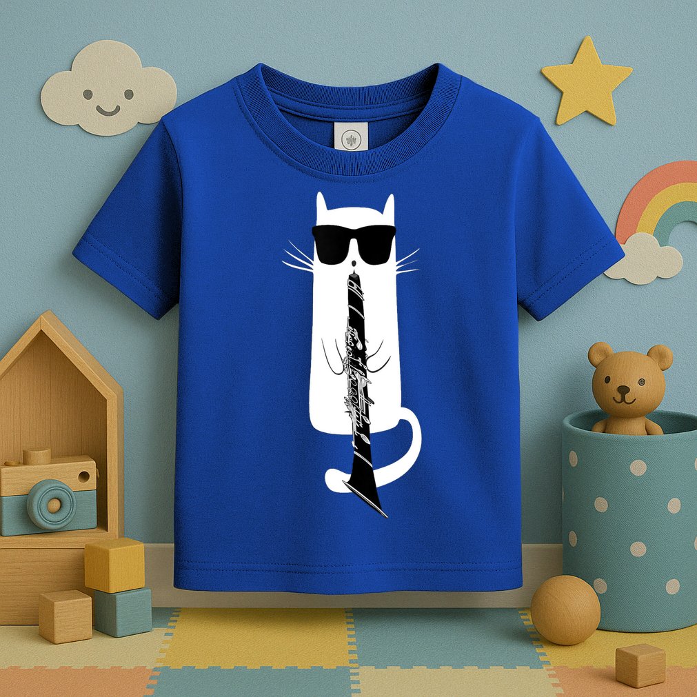 Funny Cat Wearing Sunglasses Playing Clarinet Toddler T-Shirt