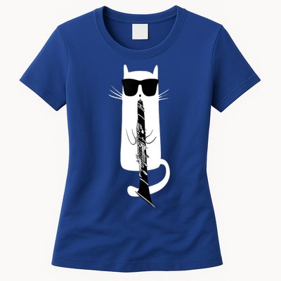Funny Cat Wearing Sunglasses Playing Clarinet Womens T-Shirt