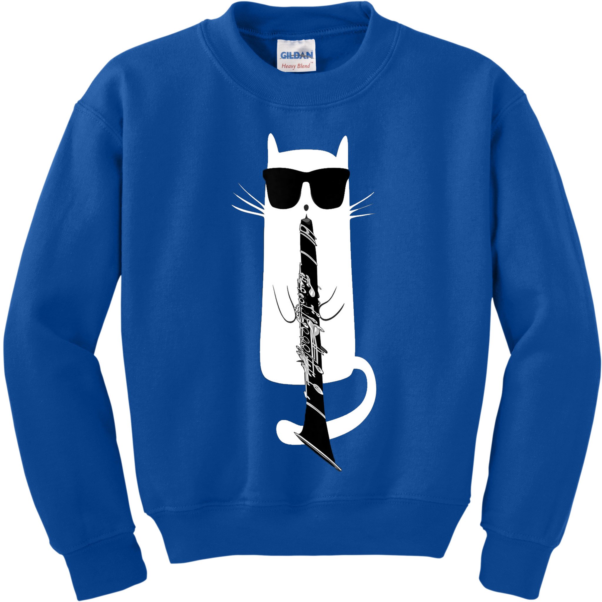 Funny Cat Wearing Sunglasses Playing Clarinet Kids Sweatshirt