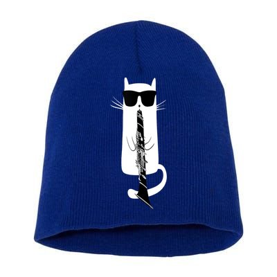 Funny Cat Wearing Sunglasses Playing Clarinet Short Acrylic Beanie