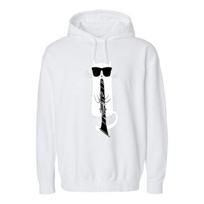 Funny Cat Wearing Sunglasses Playing Clarinet Garment-Dyed Fleece Hoodie