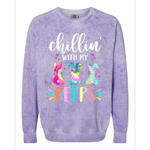 Funny Chillin With My Peep Teacher Tie Dye Easter Gift Colorblast Crewneck Sweatshirt