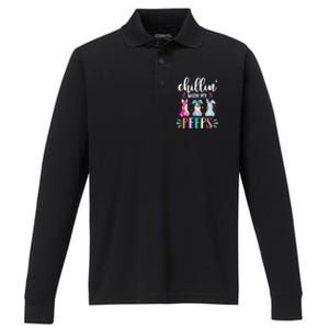 Funny Chillin With My Peep Teacher Tie Dye Easter Gift Performance Long Sleeve Polo