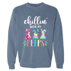 Funny Chillin With My Peep Teacher Tie Dye Easter Gift Garment-Dyed Sweatshirt