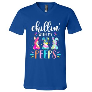 Funny Chillin With My Peep Teacher Tie Dye Easter Gift V-Neck T-Shirt