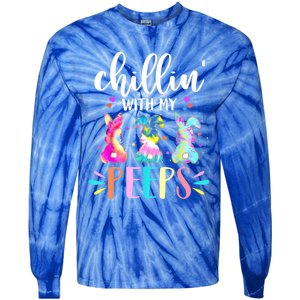 Funny Chillin With My Peep Teacher Tie Dye Easter Gift Tie-Dye Long Sleeve Shirt