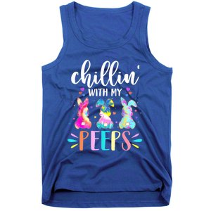 Funny Chillin With My Peep Teacher Tie Dye Easter Gift Tank Top