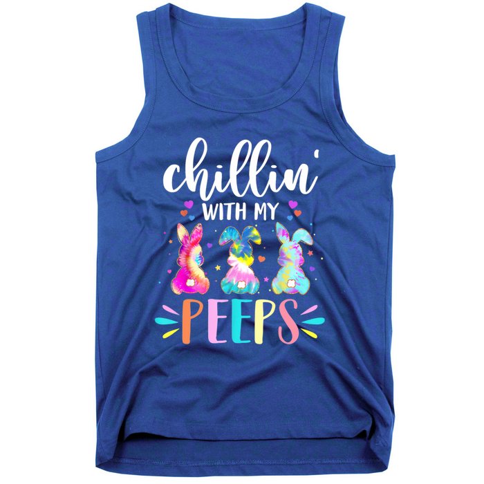 Funny Chillin With My Peep Teacher Tie Dye Easter Gift Tank Top