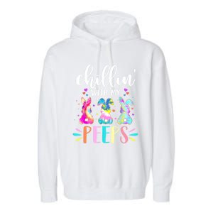 Funny Chillin With My Peep Teacher Tie Dye Easter Gift Garment-Dyed Fleece Hoodie