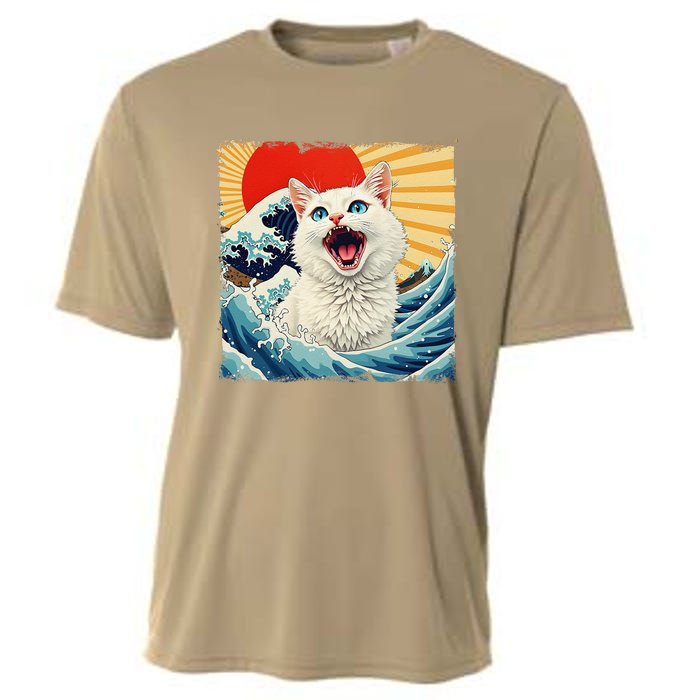 Funny Cat Wave Graphicvintage Japanese Art Anime Cooling Performance Crew T-Shirt