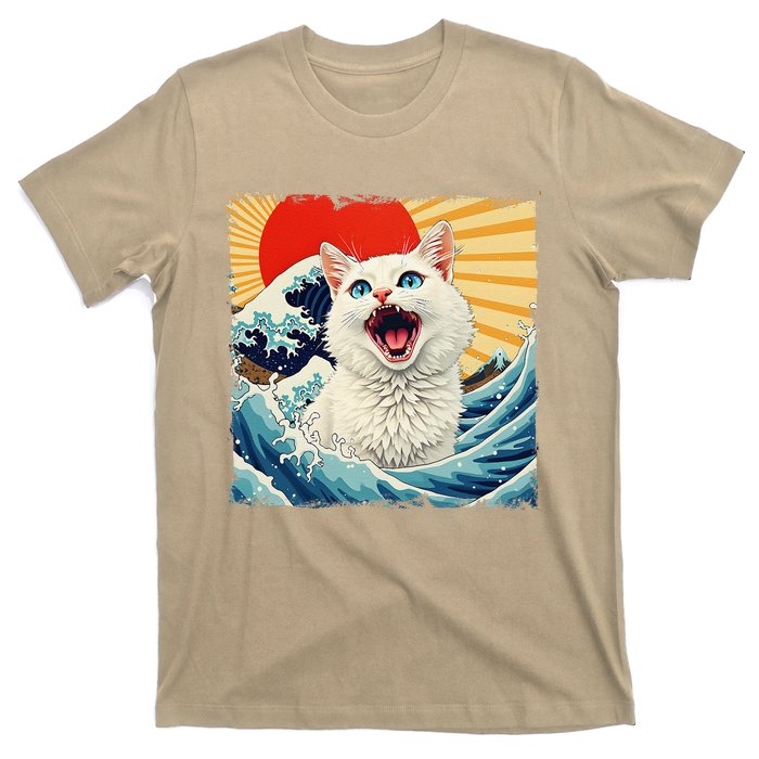 Funny Cat Wave Graphicvintage Japanese Art Anime T-Shirt