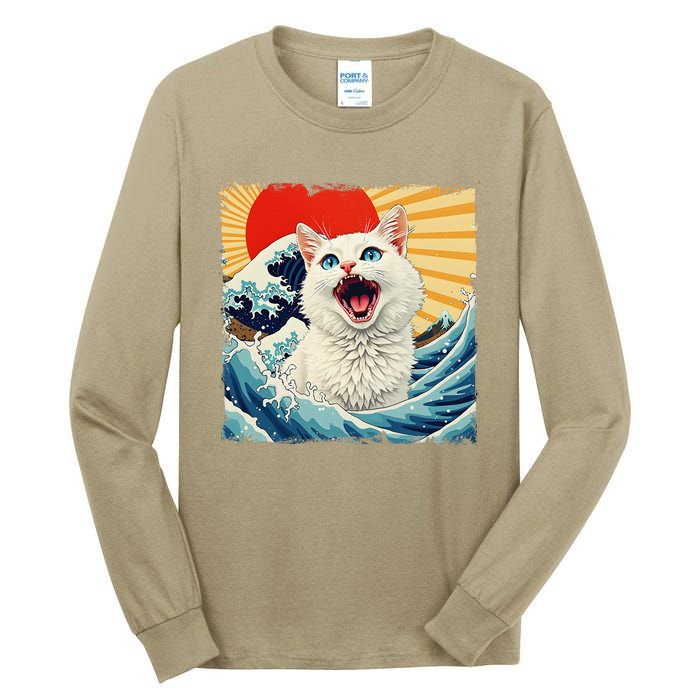 Funny Cat Wave Graphicvintage Japanese Art Anime Tall Long Sleeve T-Shirt