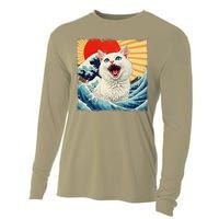 Funny Cat Wave Graphicvintage Japanese Art Anime Cooling Performance Long Sleeve Crew