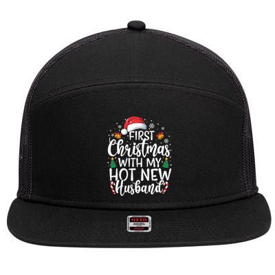First Christmas With My Hot New Husband Newlywed Cute Gift 7 Panel Mesh Trucker Snapback Hat