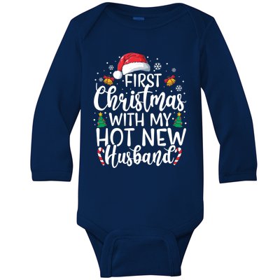 First Christmas With My Hot New Husband Newlywed Cute Gift Baby Long Sleeve Bodysuit