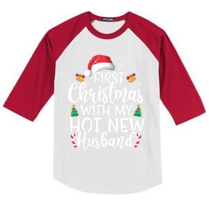 First Christmas With My Hot New Husband Newlywed Cute Gift Kids Colorblock Raglan Jersey