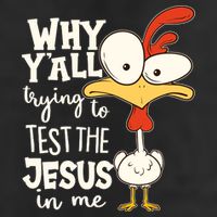 Funny Chicken Why Y'all Trying To Test The Jesus In Me 7 Panel Mesh Trucker Snapback Hat