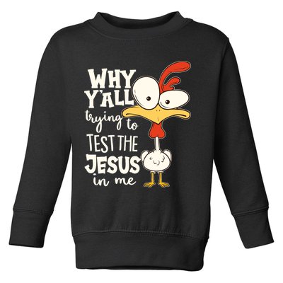 Funny Chicken Why Y'all Trying To Test The Jesus In Me Toddler Sweatshirt