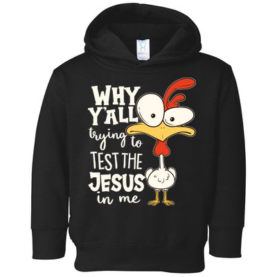 Funny Chicken Why Y'all Trying To Test The Jesus In Me Toddler Hoodie