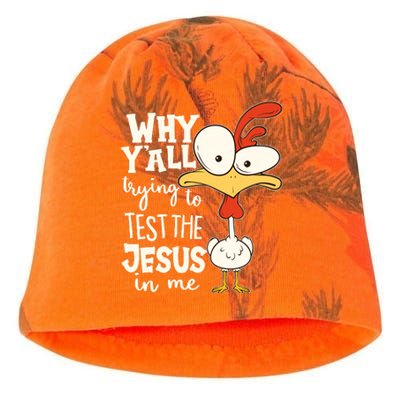 Funny Chicken Why Y'all Trying To Test The Jesus In Me Kati - Camo Knit Beanie