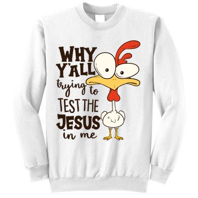 Funny Chicken Why Y'all Trying To Test The Jesus In Me Sweatshirt