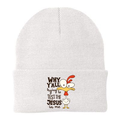 Funny Chicken Why Y'all Trying To Test The Jesus In Me Knit Cap Winter Beanie