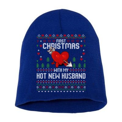 First Christmas With My Hot New Husband Sweater Ugly Xmas Gift Short Acrylic Beanie