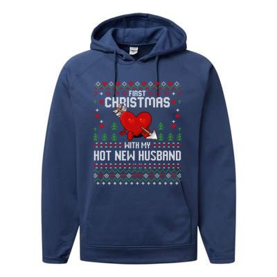 First Christmas With My Hot New Husband Sweater Ugly Xmas Gift Performance Fleece Hoodie