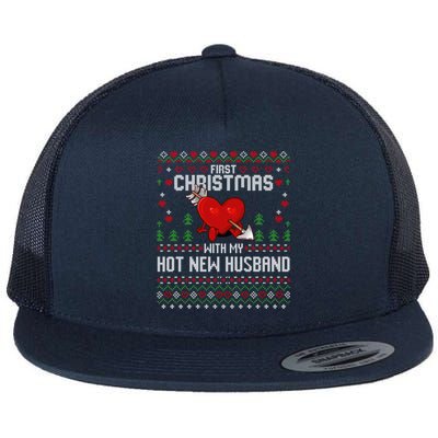 First Christmas With My Hot New Husband Sweater Ugly Xmas Gift Flat Bill Trucker Hat