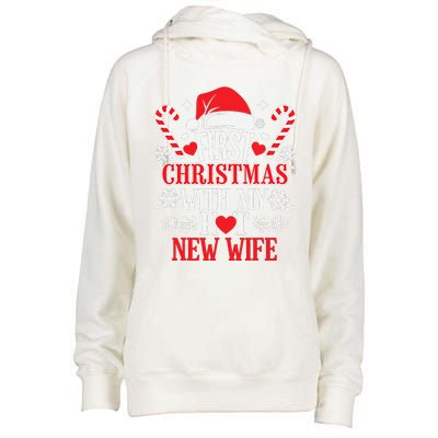 First Christmas With My Hot New Wife Funny Newlywed Couples Womens Funnel Neck Pullover Hood