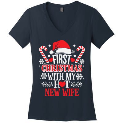 First Christmas With My Hot New Wife Funny Newlywed Couples Women's V-Neck T-Shirt