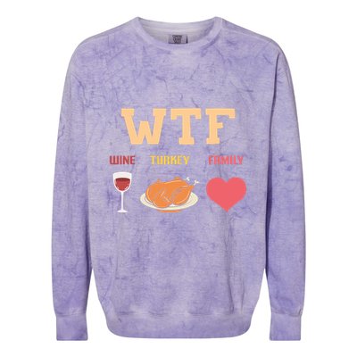 Funny Cute Wine Turkey Family Thanksgiving Gift Colorblast Crewneck Sweatshirt