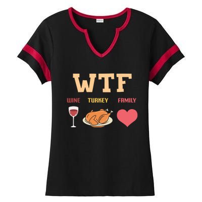 Funny Cute Wine Turkey Family Thanksgiving Gift Ladies Halftime Notch Neck Tee