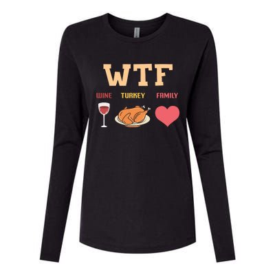 Funny Cute Wine Turkey Family Thanksgiving Gift Womens Cotton Relaxed Long Sleeve T-Shirt