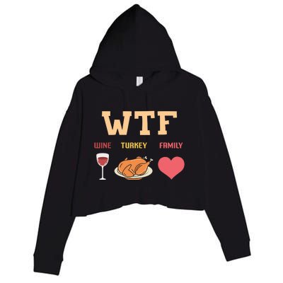 Funny Cute Wine Turkey Family Thanksgiving Gift Crop Fleece Hoodie