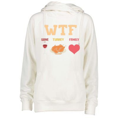 Funny Cute Wine Turkey Family Thanksgiving Gift Womens Funnel Neck Pullover Hood