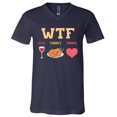 Funny Cute Wine Turkey Family Thanksgiving Gift V-Neck T-Shirt