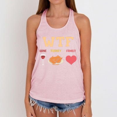 Funny Cute Wine Turkey Family Thanksgiving Gift Women's Knotted Racerback Tank